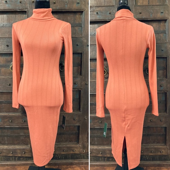 wild fable Dresses & Skirts - Salmon Bodycon Stretchy Ribbed Midi Dress Turtleneck Long Sleeve NWT